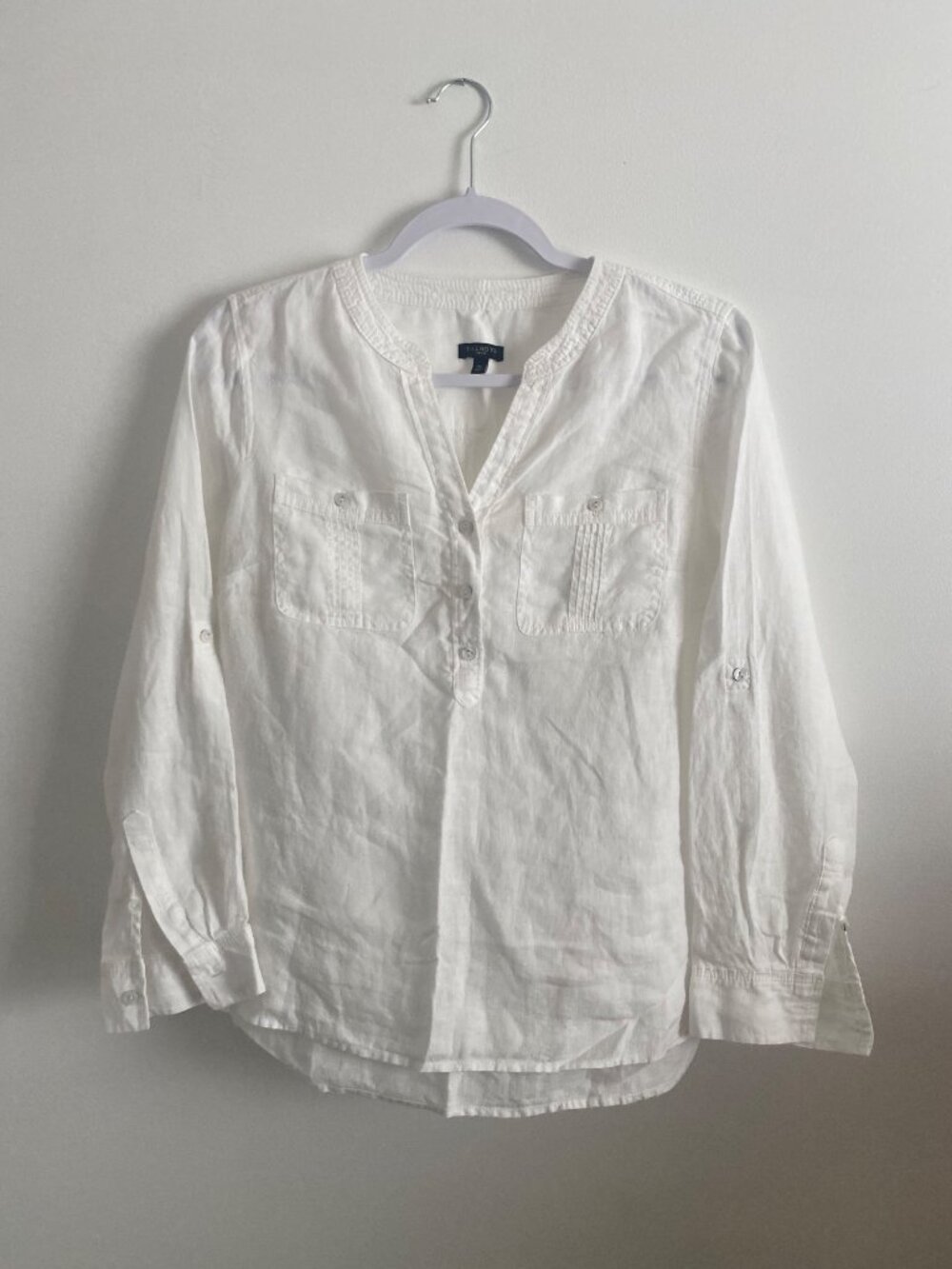 Talbots 100% Linen Long Sleeve White Blouse Size Petite M